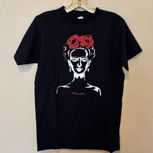 Stylish Black Graphic Tee with Red Floral Design